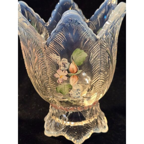 Vintage Hand-Painted Clear Glass Tulip-Style Candle Holders With Floral Design - Picture 3 of 10